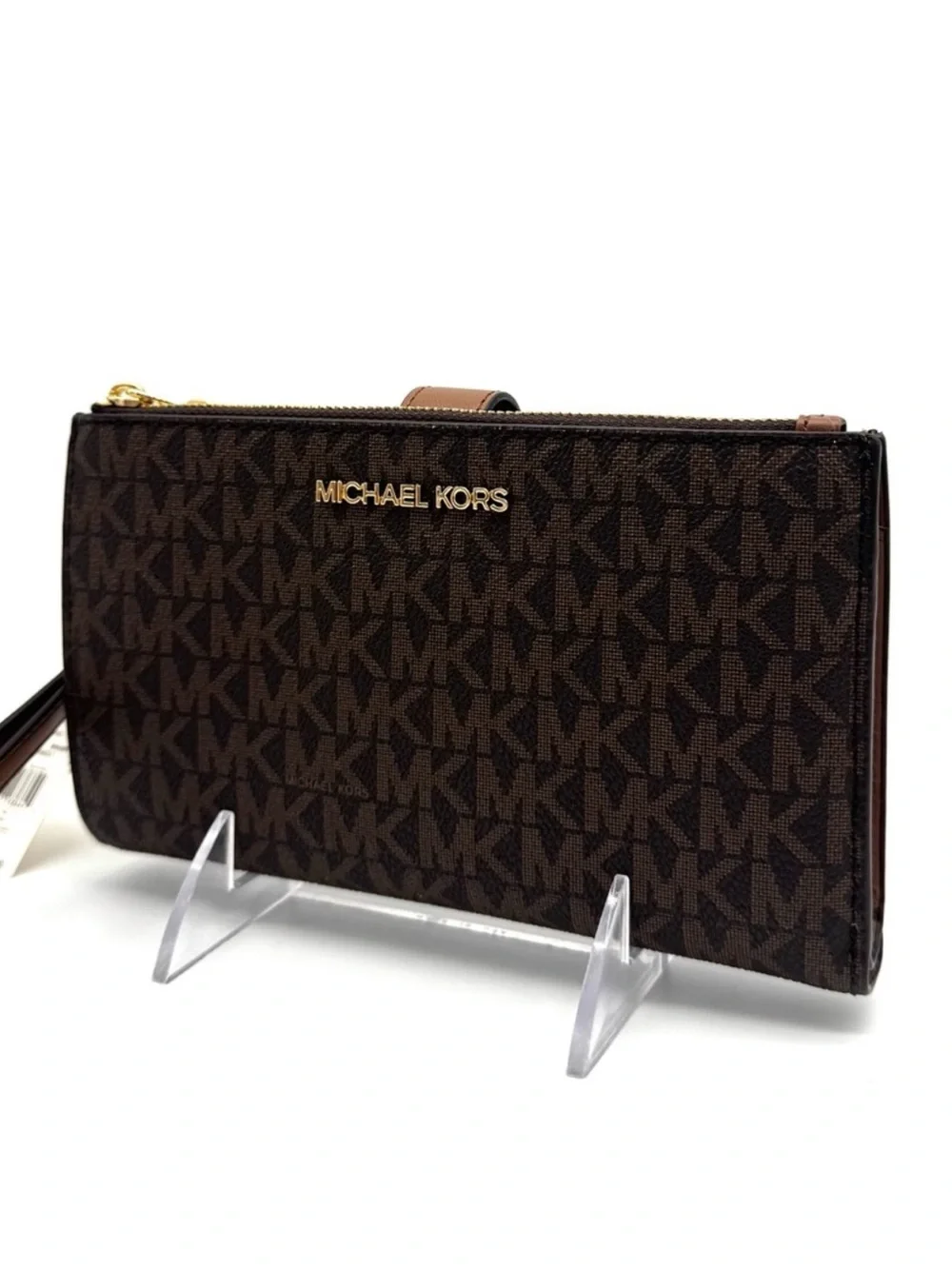 Michael Kors Large Jet Set Travel Logo Double Zip Wallet - Brown Signature